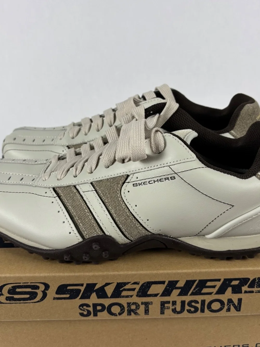 Skechers, Cream, Leather, Lace-Up, Sneakers, Brown Accents, size 8.5 urban track